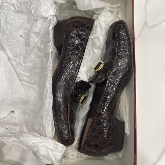 Ferragamo Newport 2 cm Martine Calf Croc PRT Size 7B - Picture 12 of 13